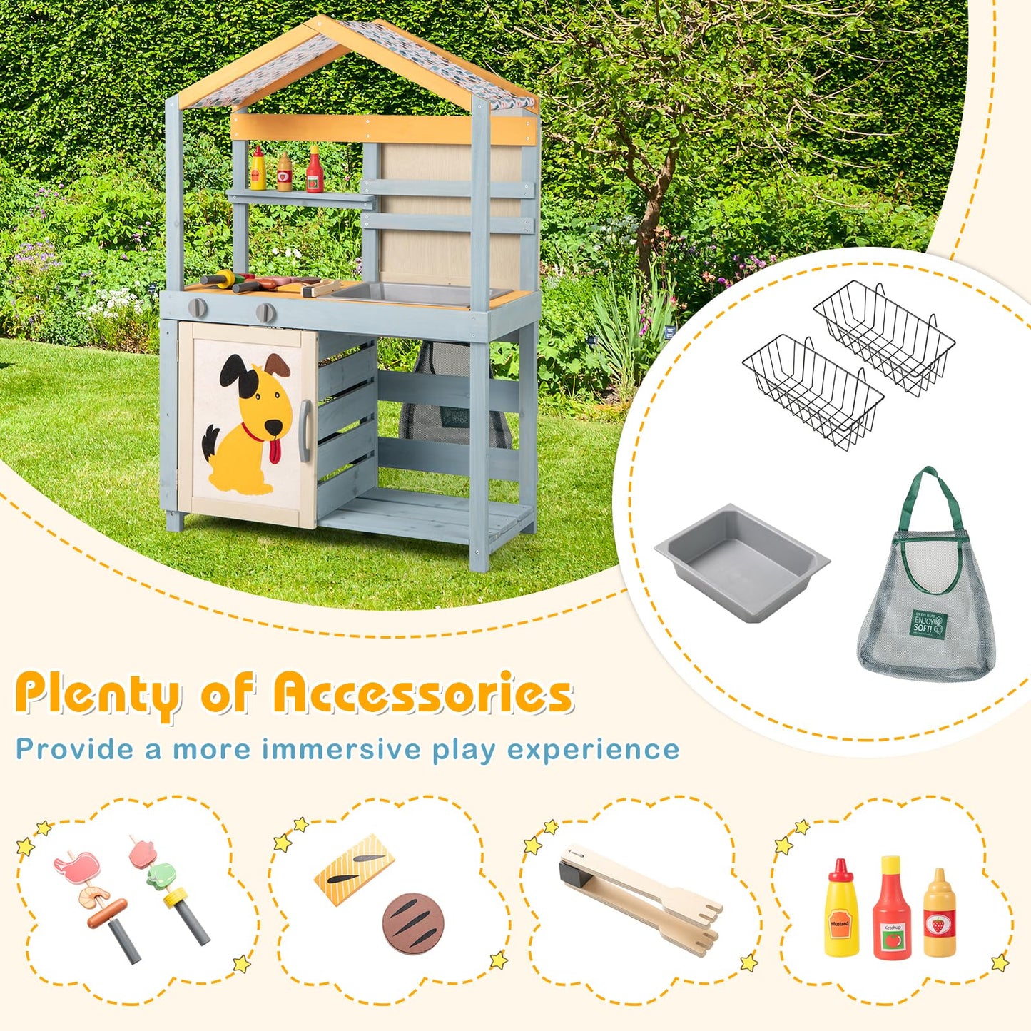 2 in 1 Wooden Mud Kitchen and Grocery Store with Removable Sink