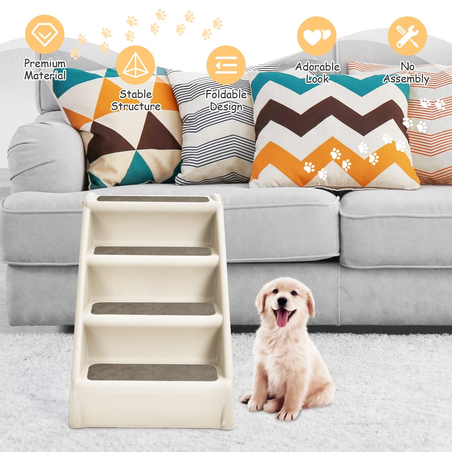 4 Steps Plastic Dog Stairs with Soft Felt