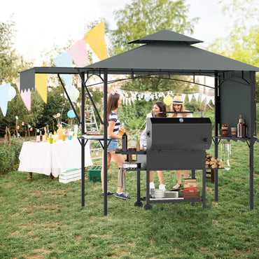 398 x 153 cm Grill Gazebo with Dual Side Awnings and Adjustable Shadow