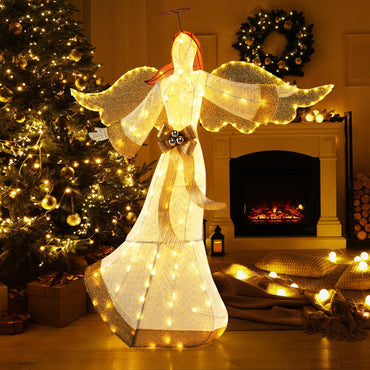 160cm Christmas Lighted Angel with Halo Bow and 180 LED Lights
