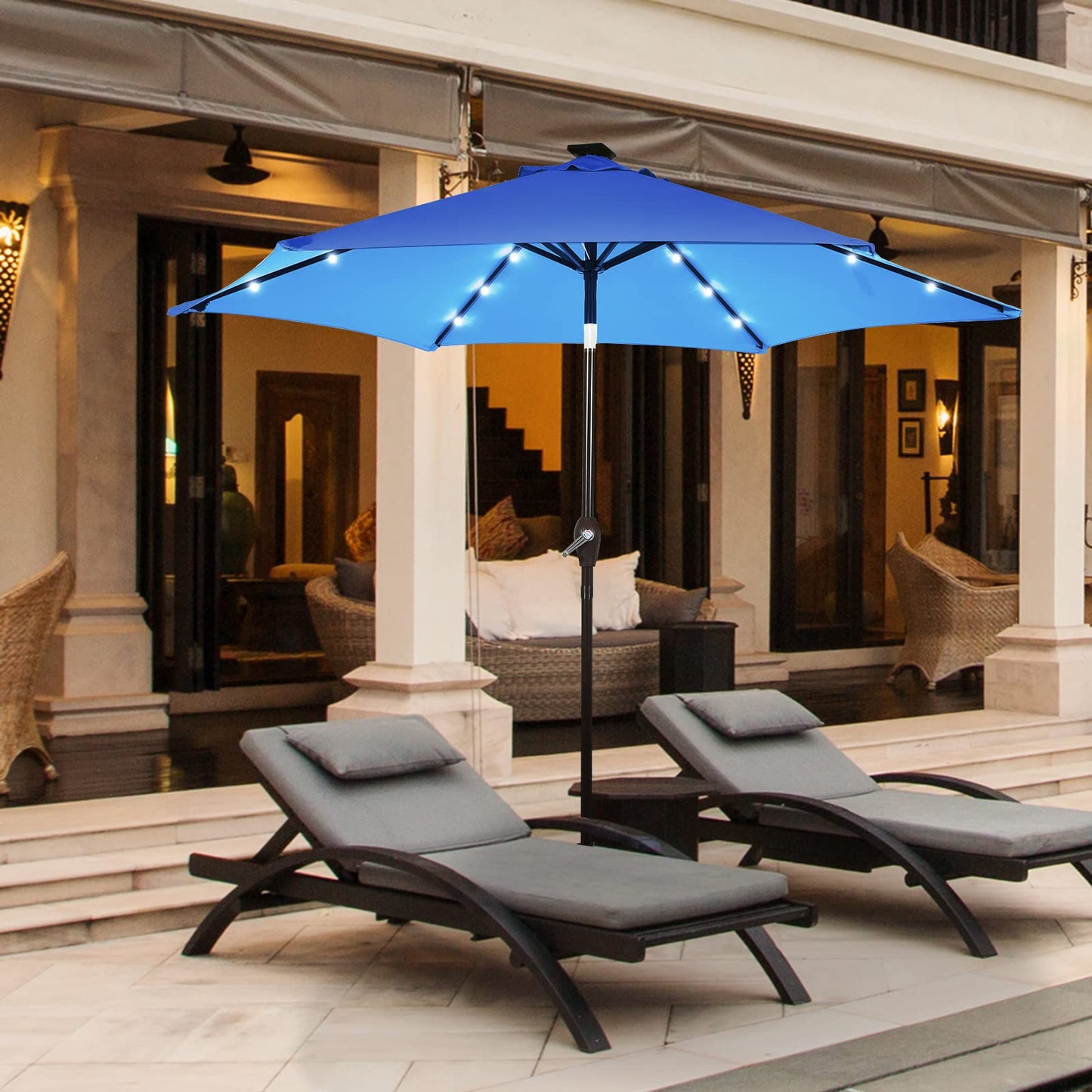 2.7m 18 Solar Powered LED Lights Patio Umbrella with Tilt and Crank Handle
