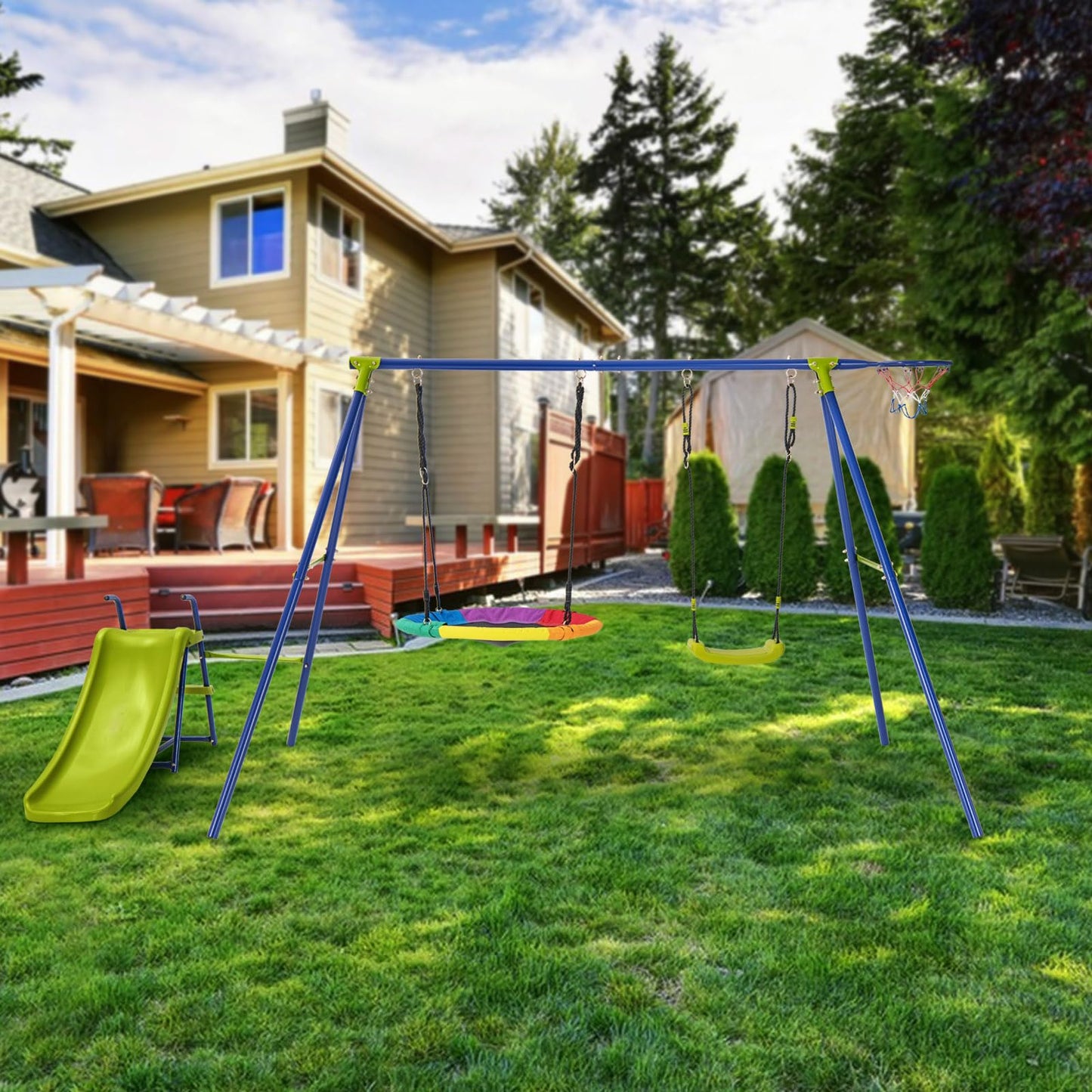 4-in-1 Kids Metal Swing Stand with Double Swings