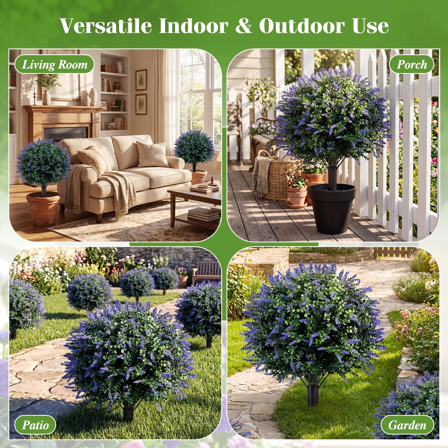 Set of 2 Artificial Topiary Ball Trees, Faux Shrub Bushes with Ground Spikes
