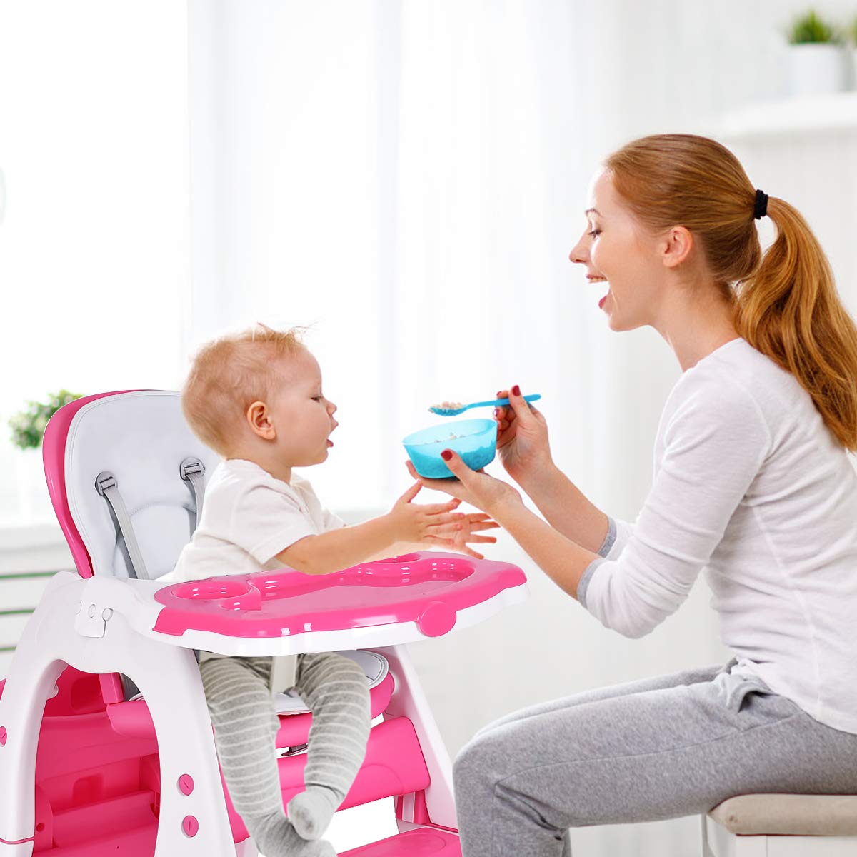 Convertible Highchair Booster Seat with Reclining Backrest
