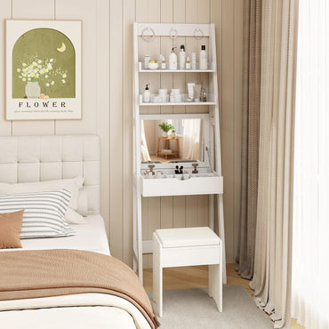 Vanity Desk Set with Flip Top Mirror and Hooks