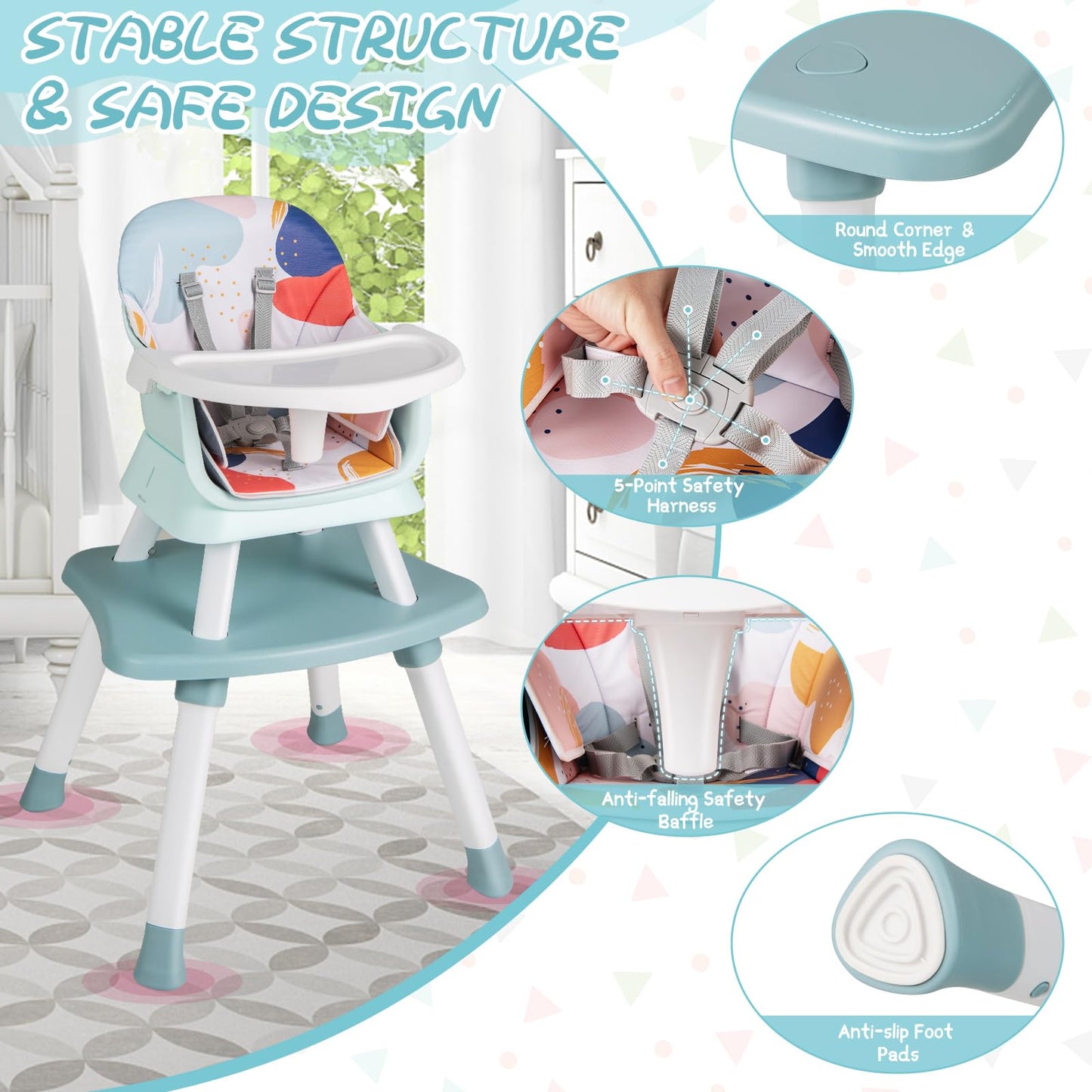 6 in 1 Convertible High Chairs for Babies and Toddlers