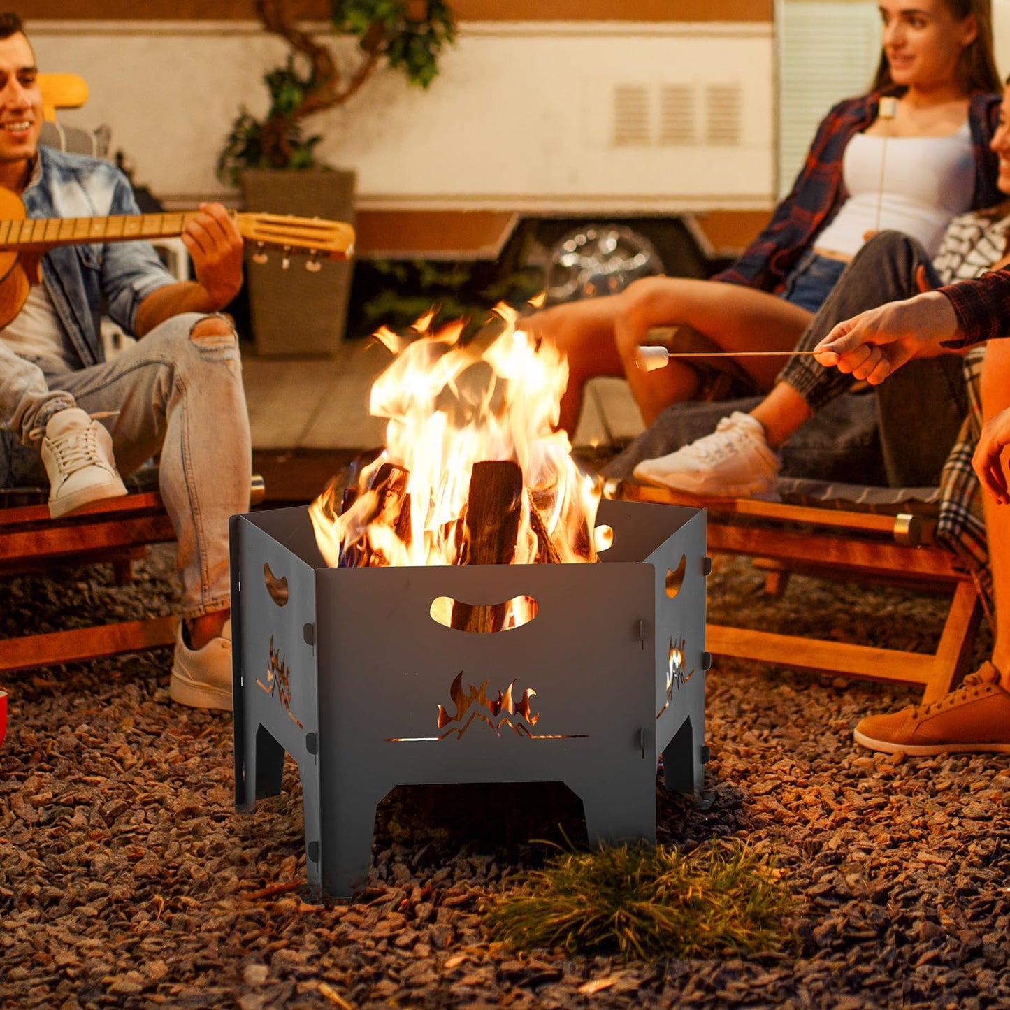 Collapsible Patio Wood Burning Fire Bowl with Carry Bag