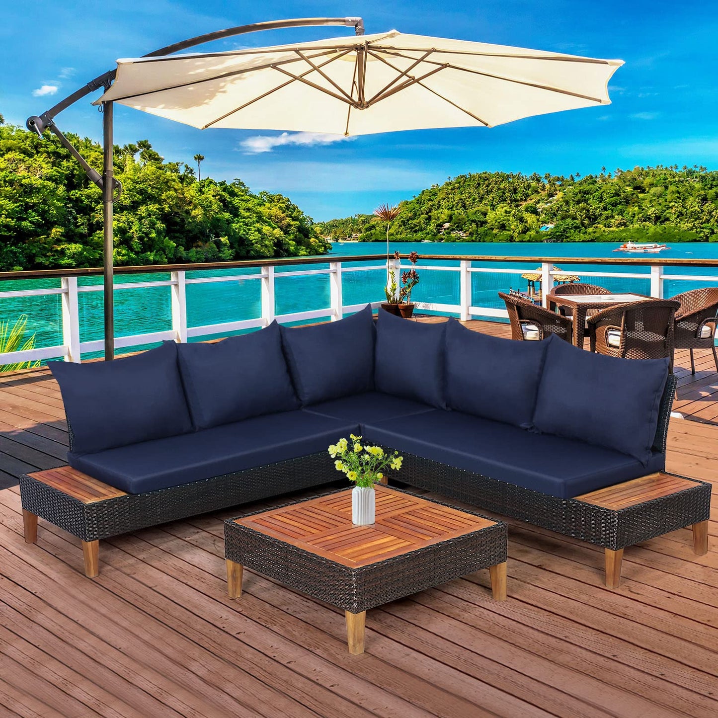 5 Seater Garden Rattan Corner Sofa Set
