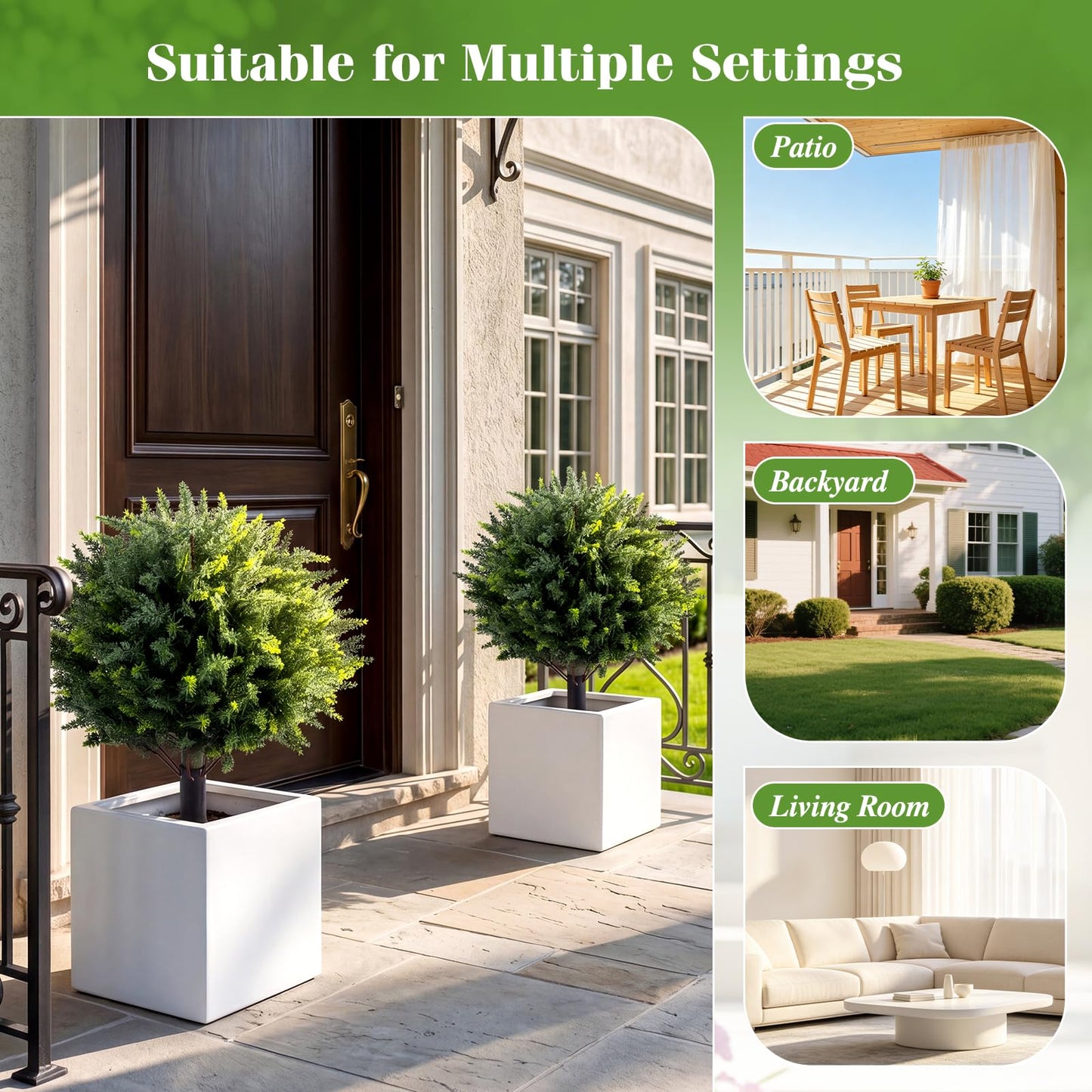 Set of 2 Artificial Topiary Ball Trees, Faux Shrub Bushes with Ground Spikes