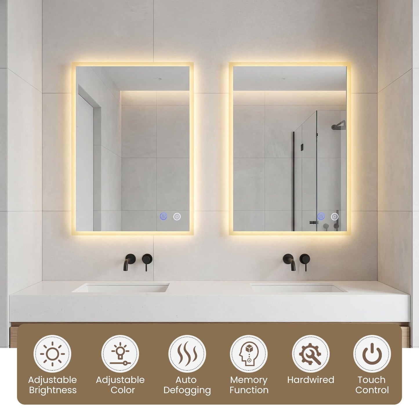 70 x 50 CM LED Bathroom Mirror with Anti-fog and Memory