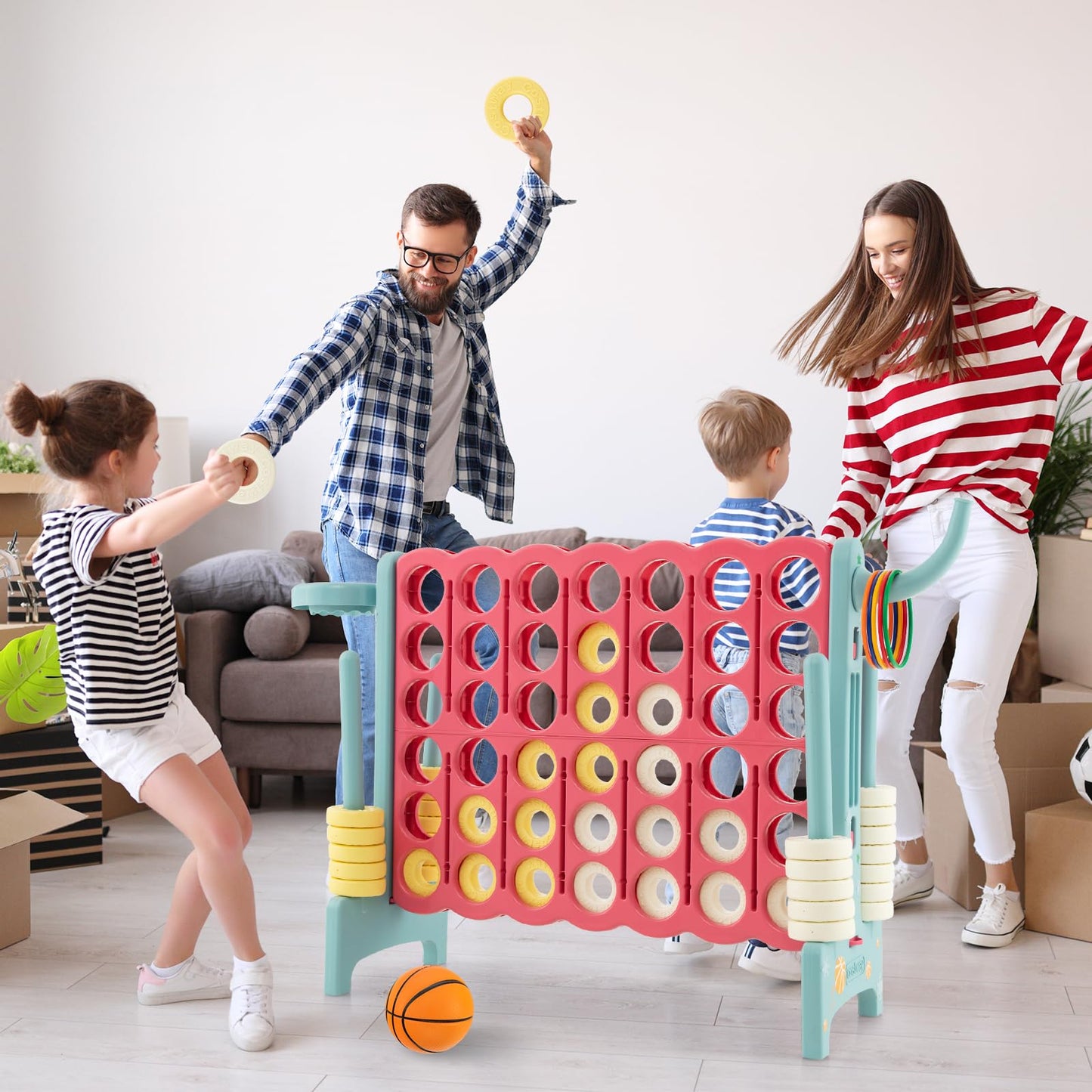 Upgraded 4 to Score Game Set with Basketball Hoop and Toss Ring for Kids and Adults