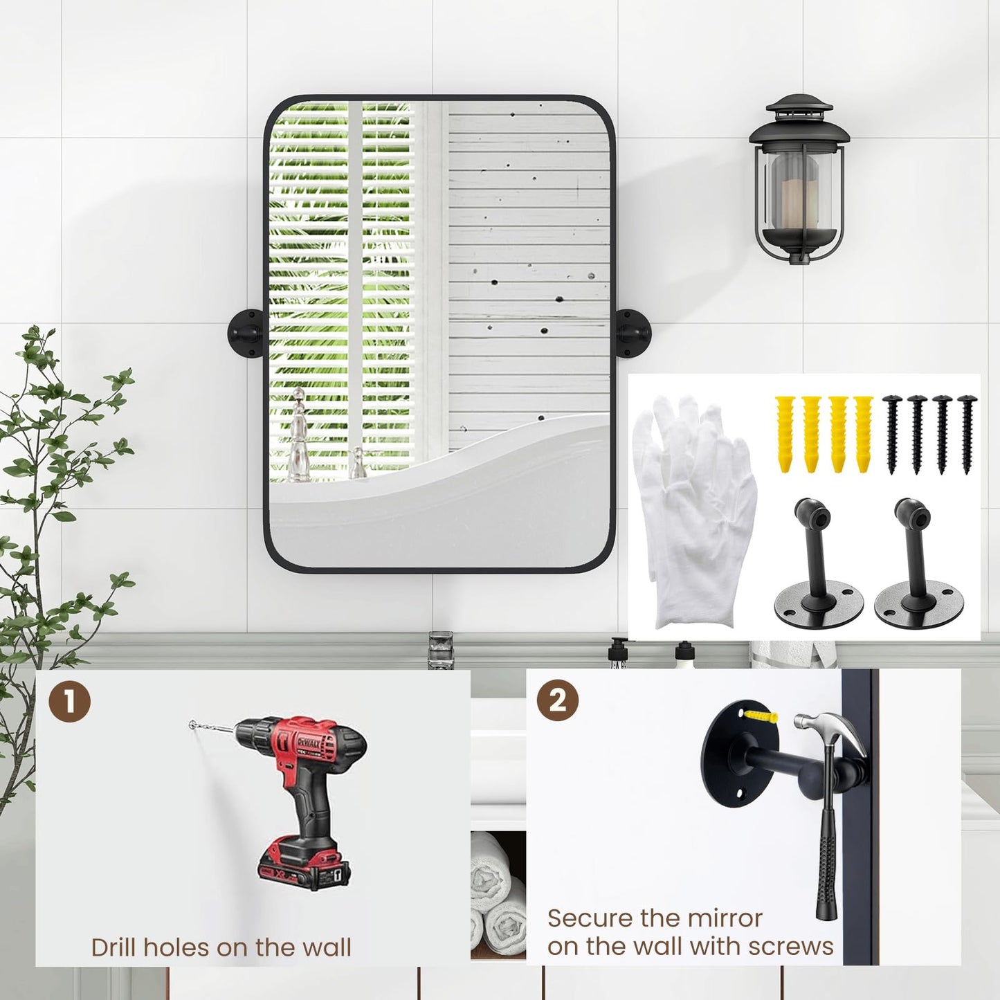 Black Metal Framed Pivot Rectangle Wall-Mounted Mirror