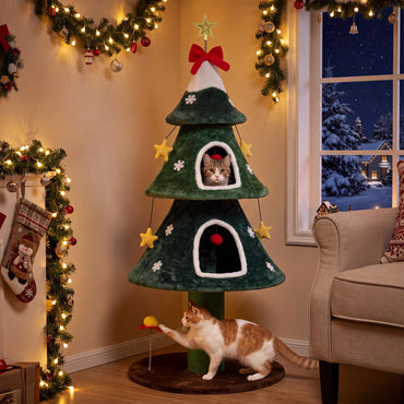 Cat Tree, Christmas Cats Climbing Tower with Condos