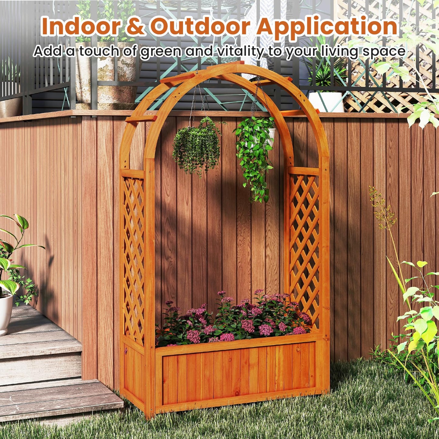 Garden Planter with Arch Trellis for Backyard Balcony
