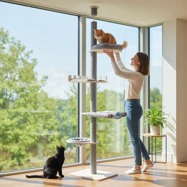 Floor to Ceiling Cat Tree, 5 Tier Tall Cat Tower with 236-271cm Adjustable Height