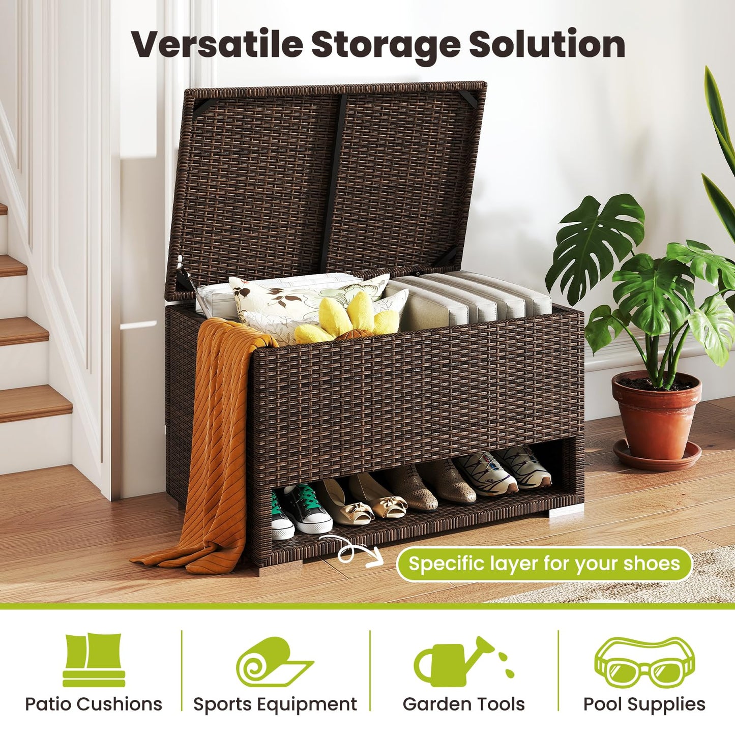 PE Rattan Storage Bin with Waterproof Liner and Shoe Rack