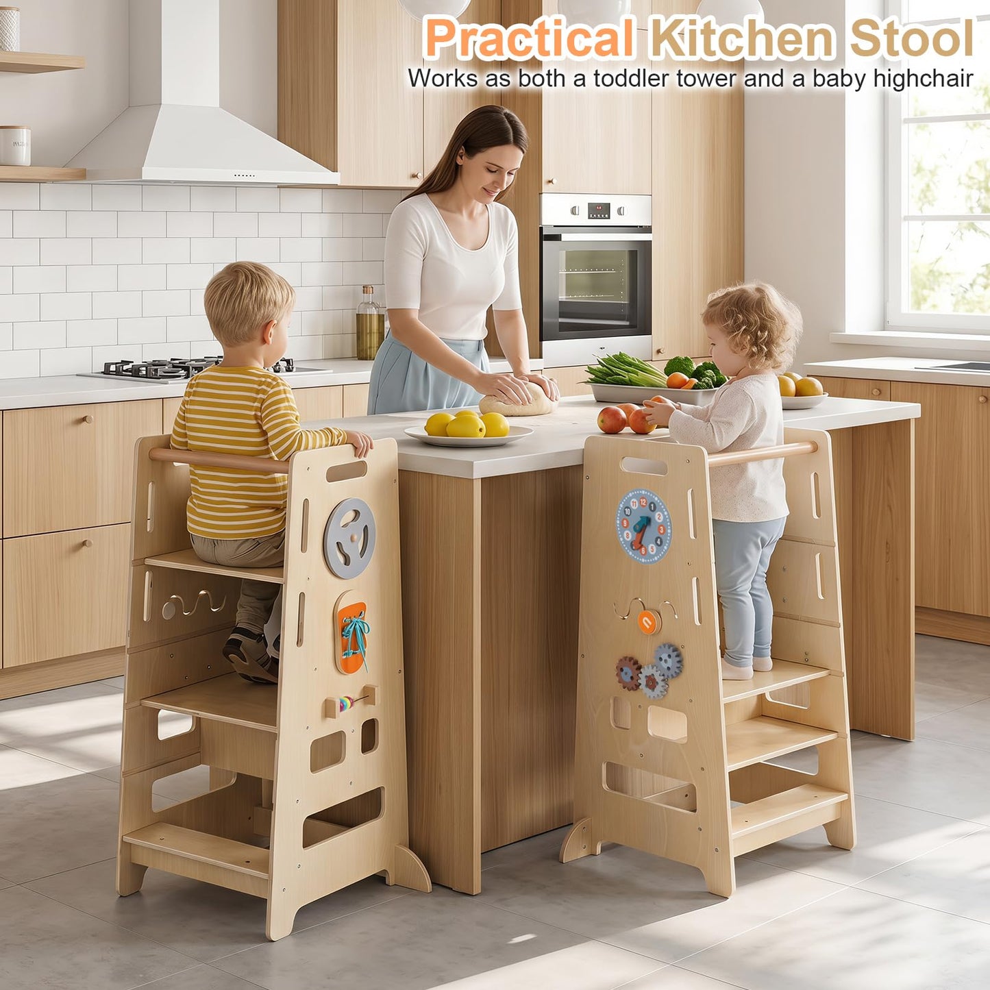 Toddler Standing Tower, Wooden Kids Step Stool with Chalkboard
