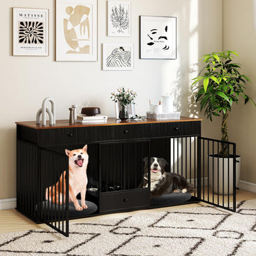 Heavy Duty Dogs Cage with Double Doors and Divider Indoor Puppy Kennel Side Table