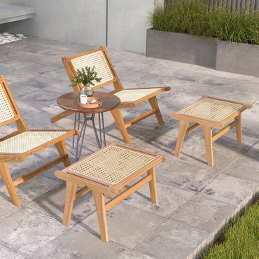 Hand-woven Wicker Footrest Vanity Stool for Living Room