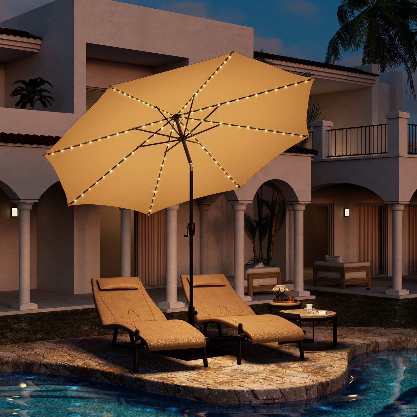 112 Solar Powered LED Lights Patio Umbrella with Tilt