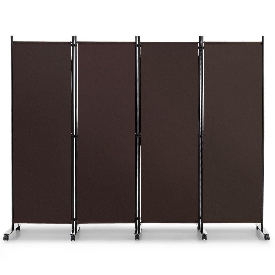 4 Panel Folding Room Divider with Wheels for Living Room Bedroom
