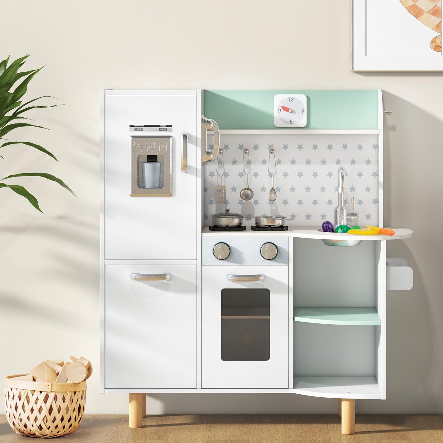 Kids Pretend Kitchen Playset with Stove and Ice Maker