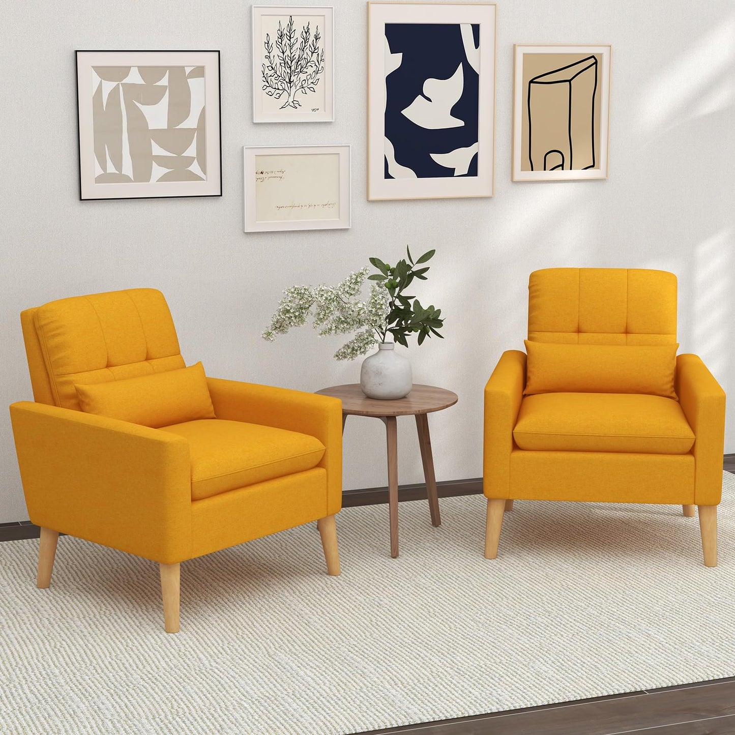 Mid-century Modern Accent Chair with Lumbar Pillow