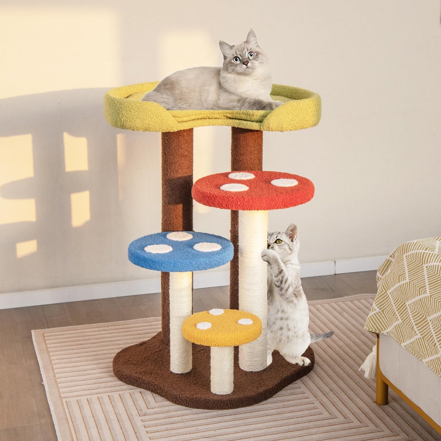Cat Tree 94cm Mushroom Cat Climbing Tower with Scratching Posts
