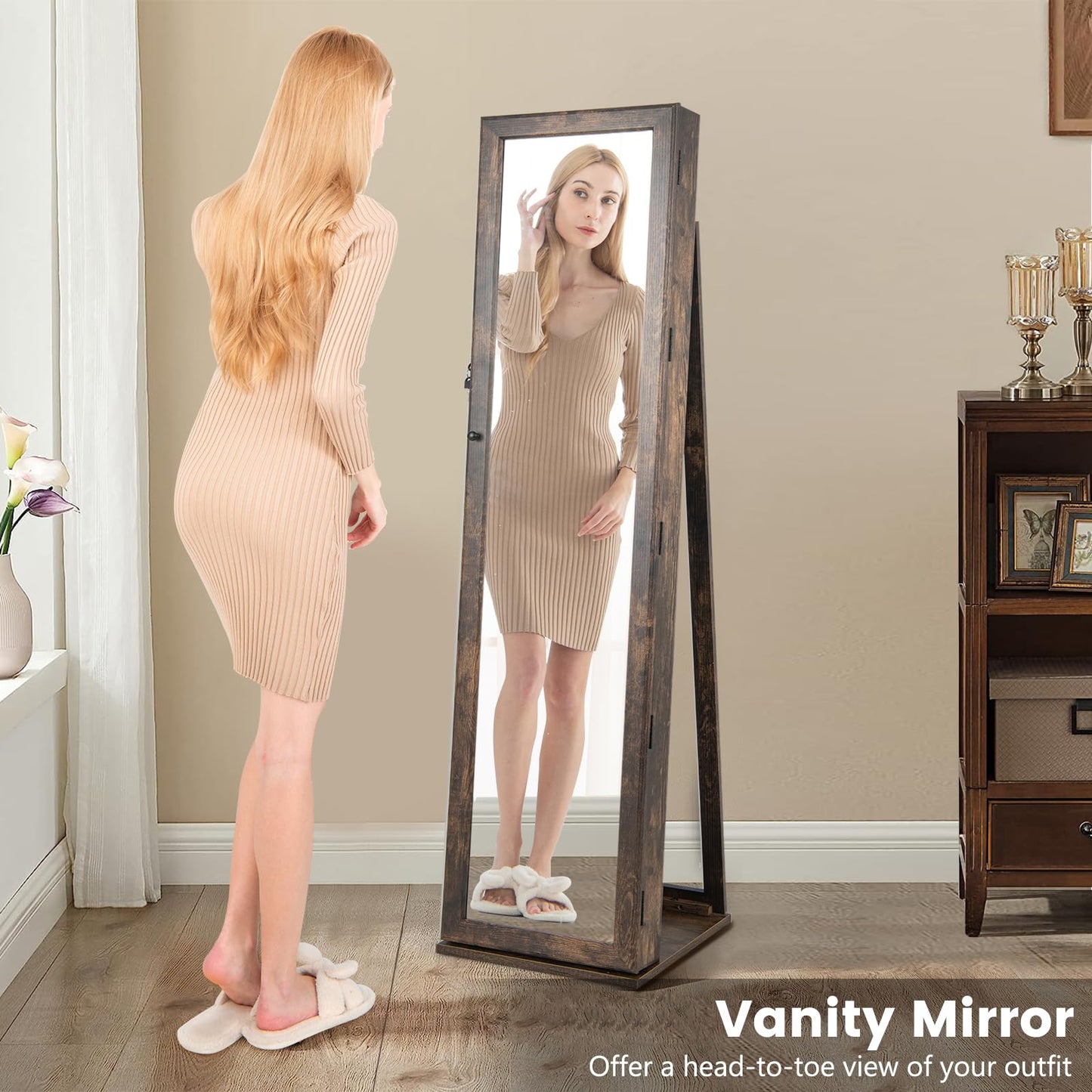 3-in-1 Mirrored Jewelry Armoire with Display Shelves