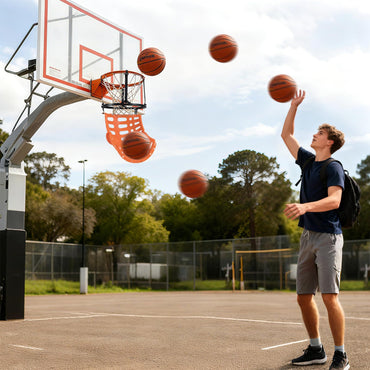 360° rotating basketball rebounder with 4 tool-free hooks