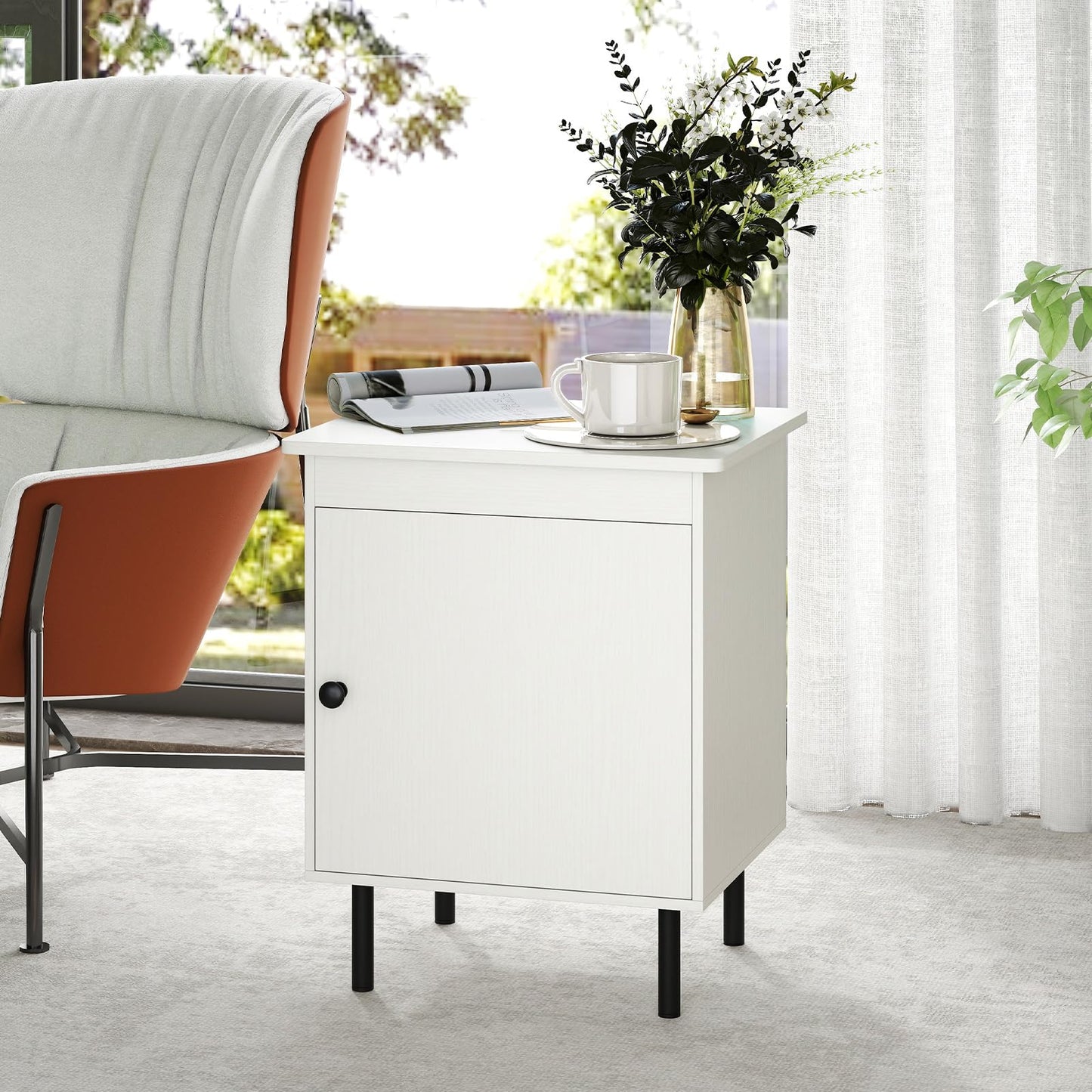 Wooden Nightstand End Sofa Side Table with Single Door Cabinet
