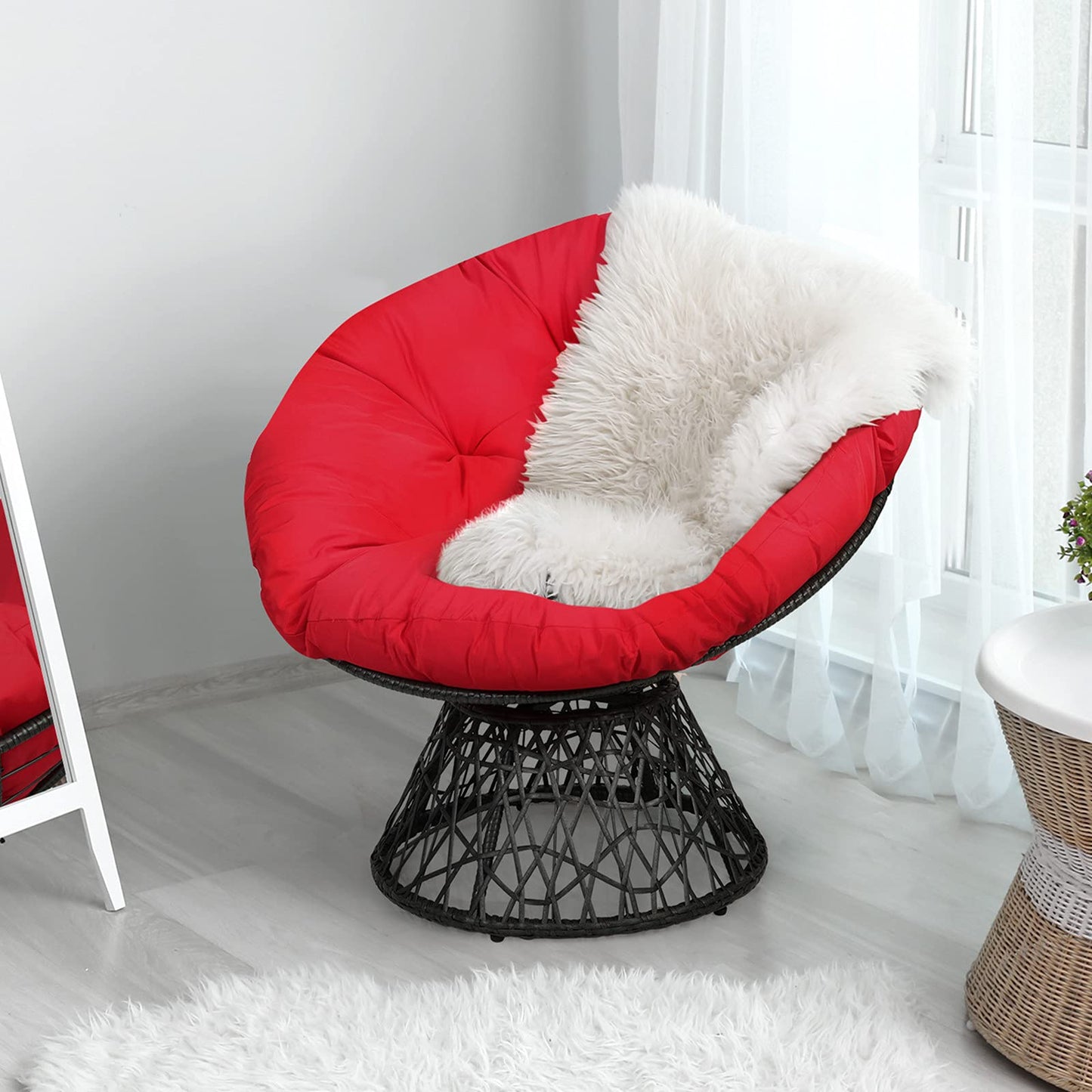 Swivel Rattan Papasan Chair Glider Deep Seat with Cushion