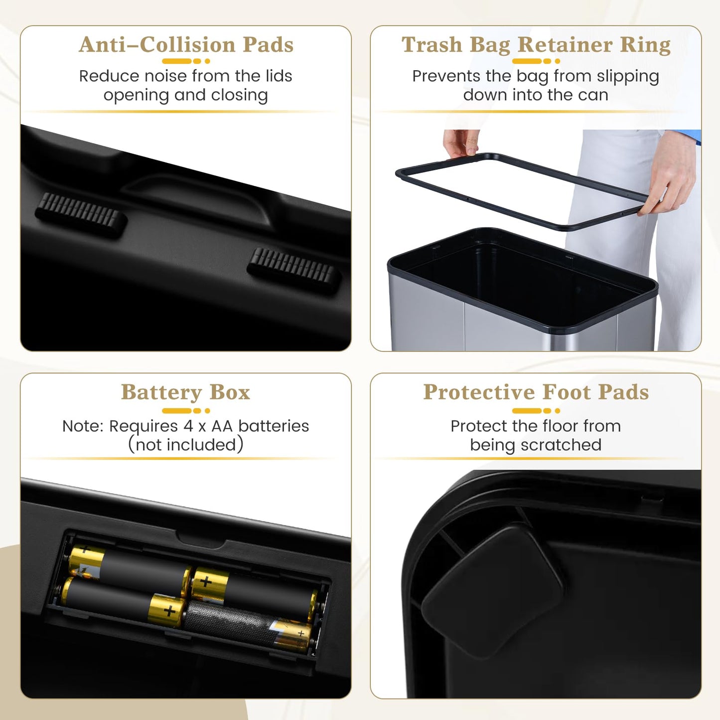 60L Automatic Kitchen Bin, Touchless Infrared Motion Sensor Waste Bin with Soft Closure Lid