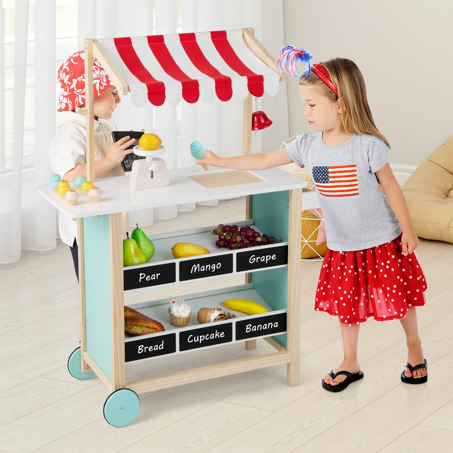 Wooden Pretend Play Kids Grocery Store with Chalkboard
