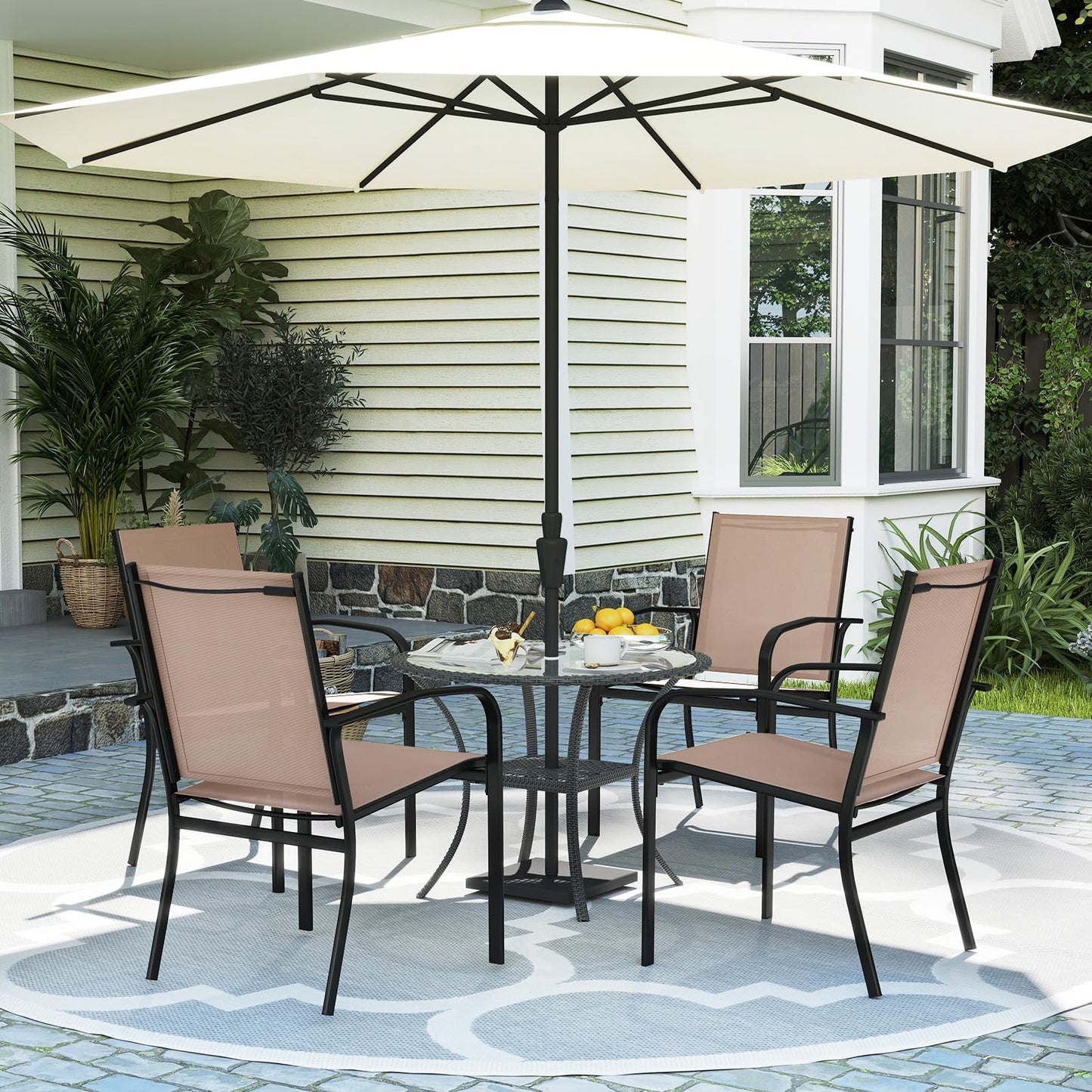 Giantex Garden Chairs Set of 2 Stackable Outdoor Dining Chairs with Breathable Backrest & Seat