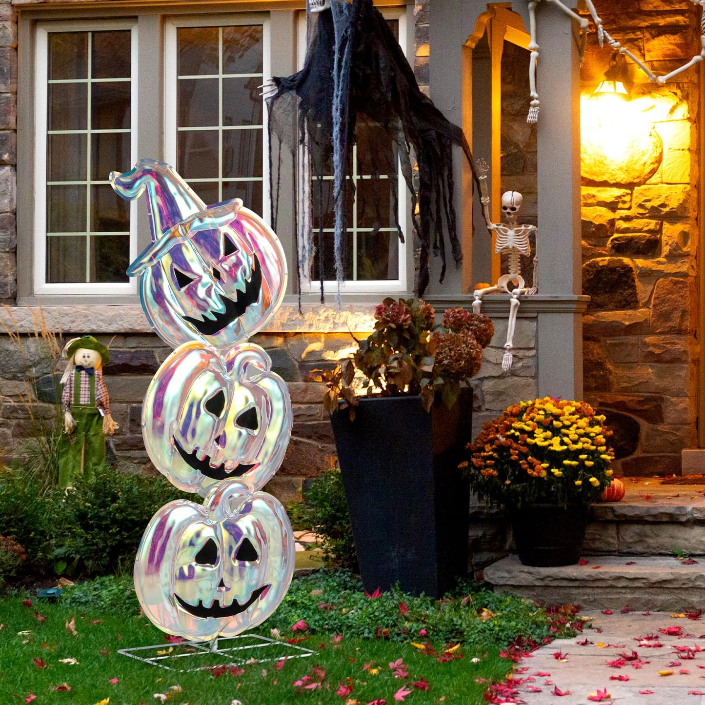 3.4 Ft Light up Stacked Pumpkins Halloween Decorations for Porch and Party