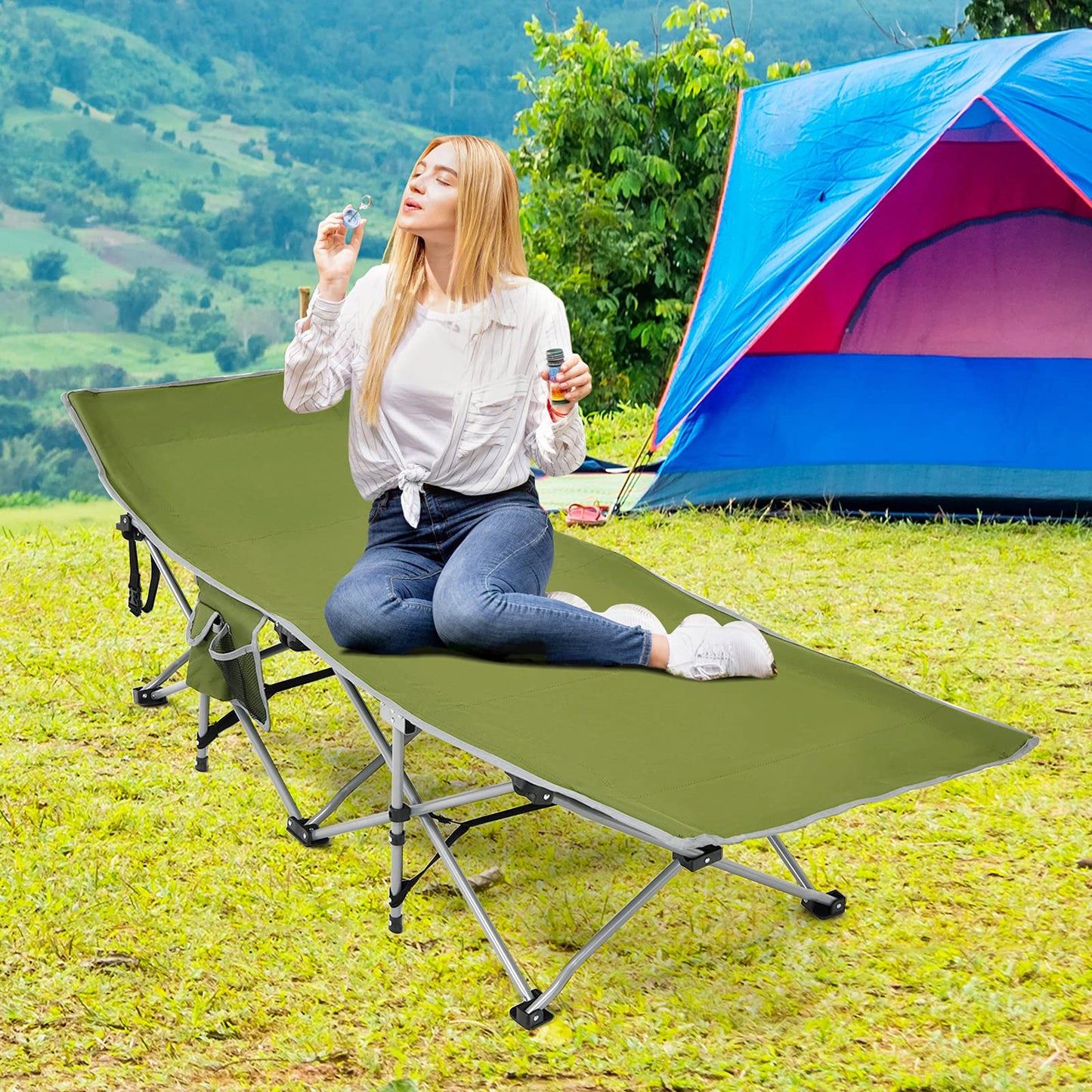 Heavy Duty Outdoor Sleeping Cot with Detachable Headrest