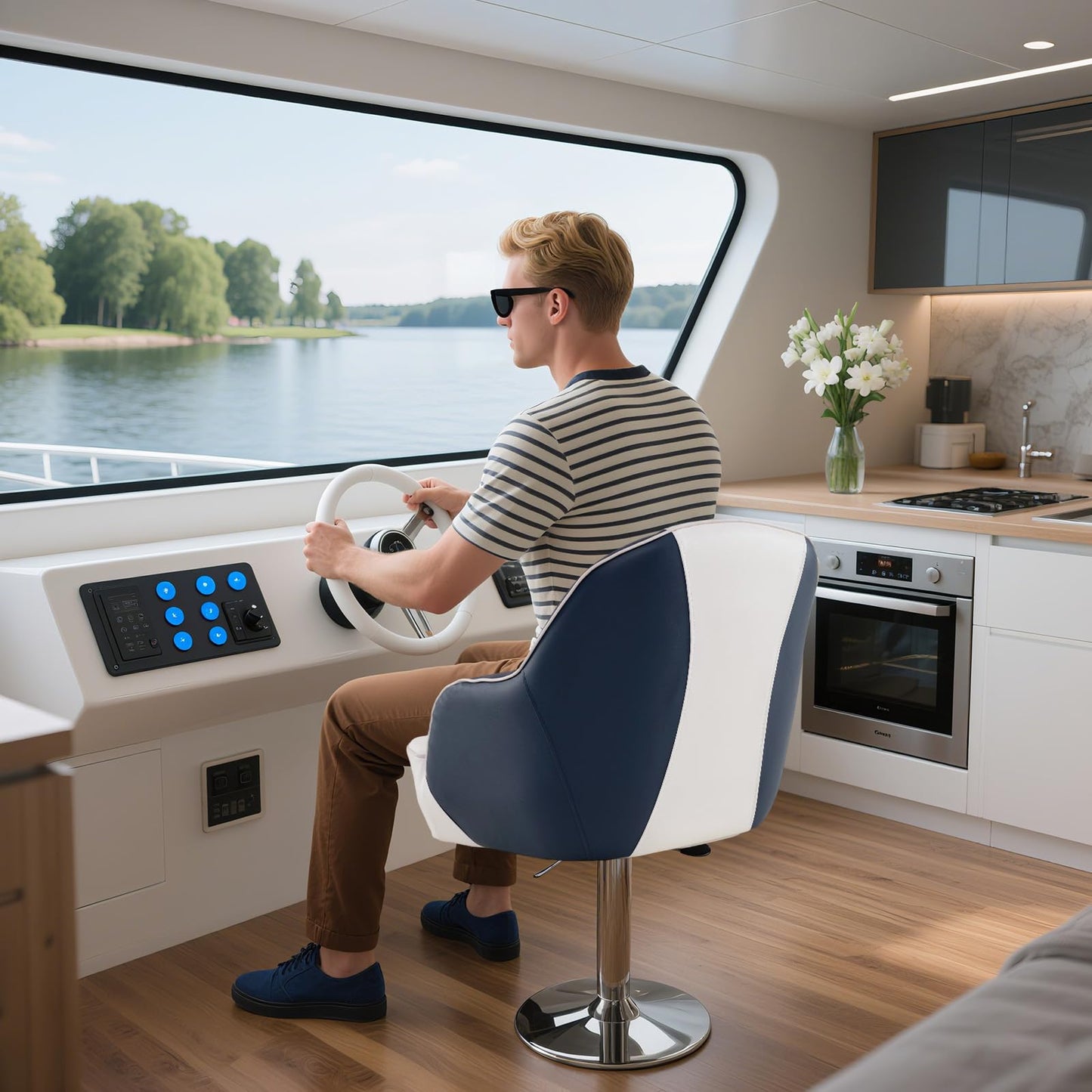 Pontoon Boat Chair with Thickened Sponge Padding