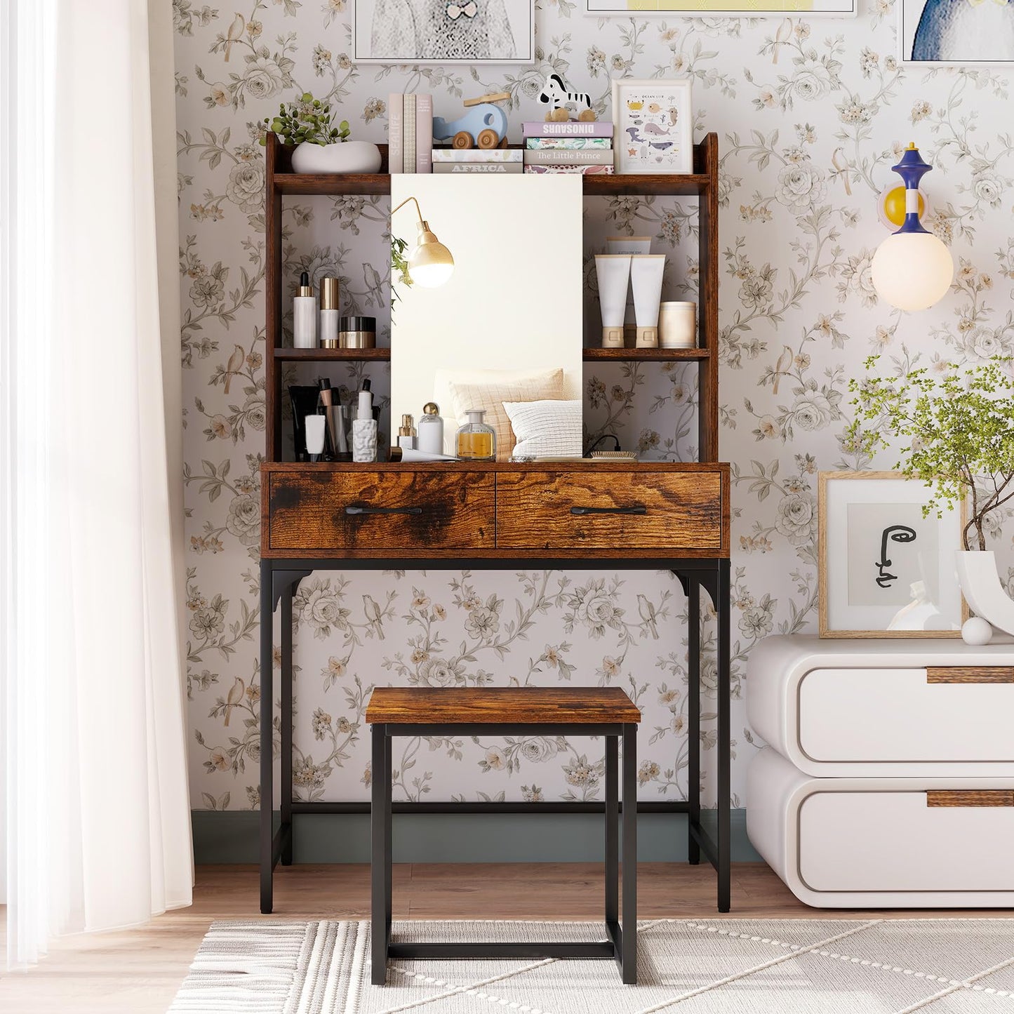 Vanity Desk with Mirror and Stool Wide Makeup Dressing Table