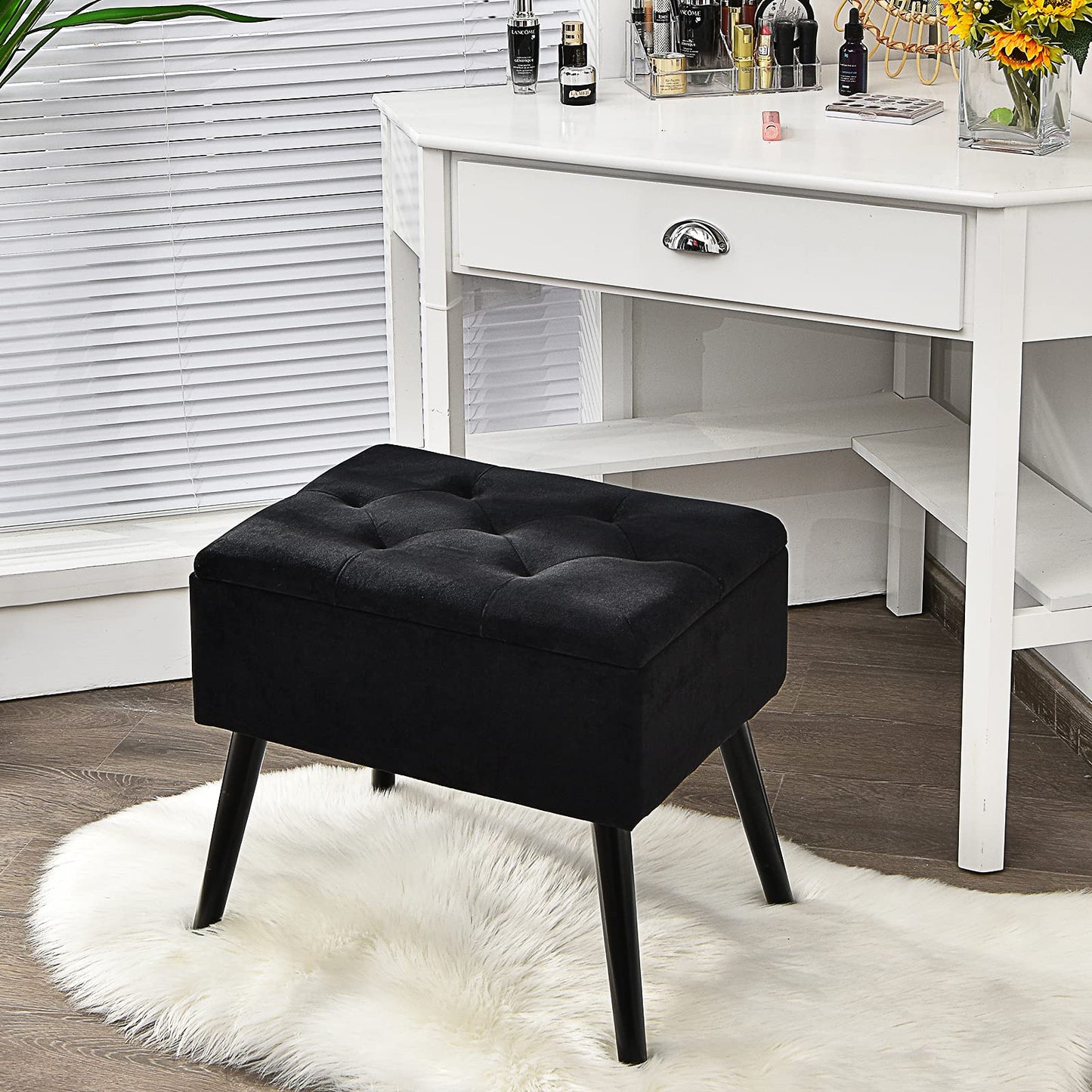 Modern Upholstered Flip Top Velvet Storage Ottoman Footrest