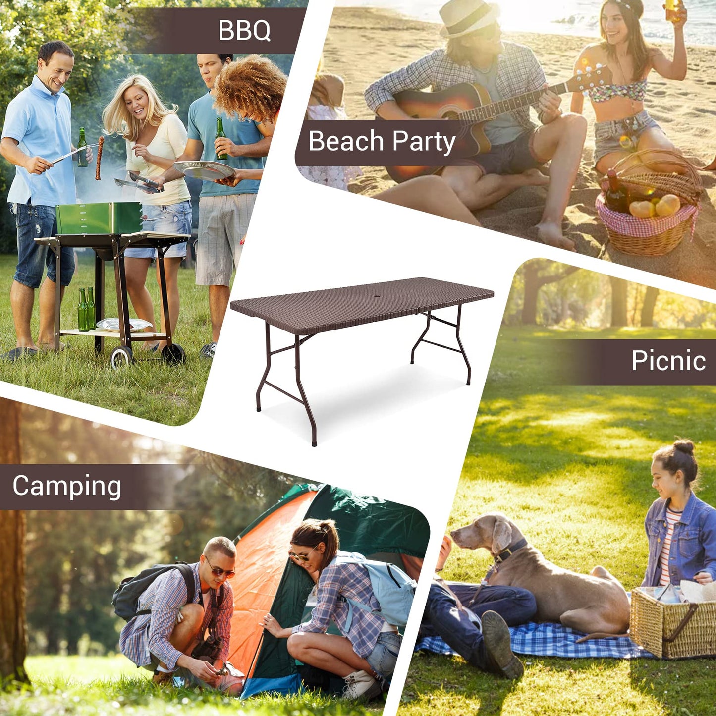 182cm Outdoor Folding Camping Table with Carrying Handles