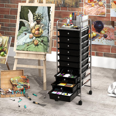10 Drawers Storage Trolley, Home Office Stationary Rolling Cart with 4 Wheels