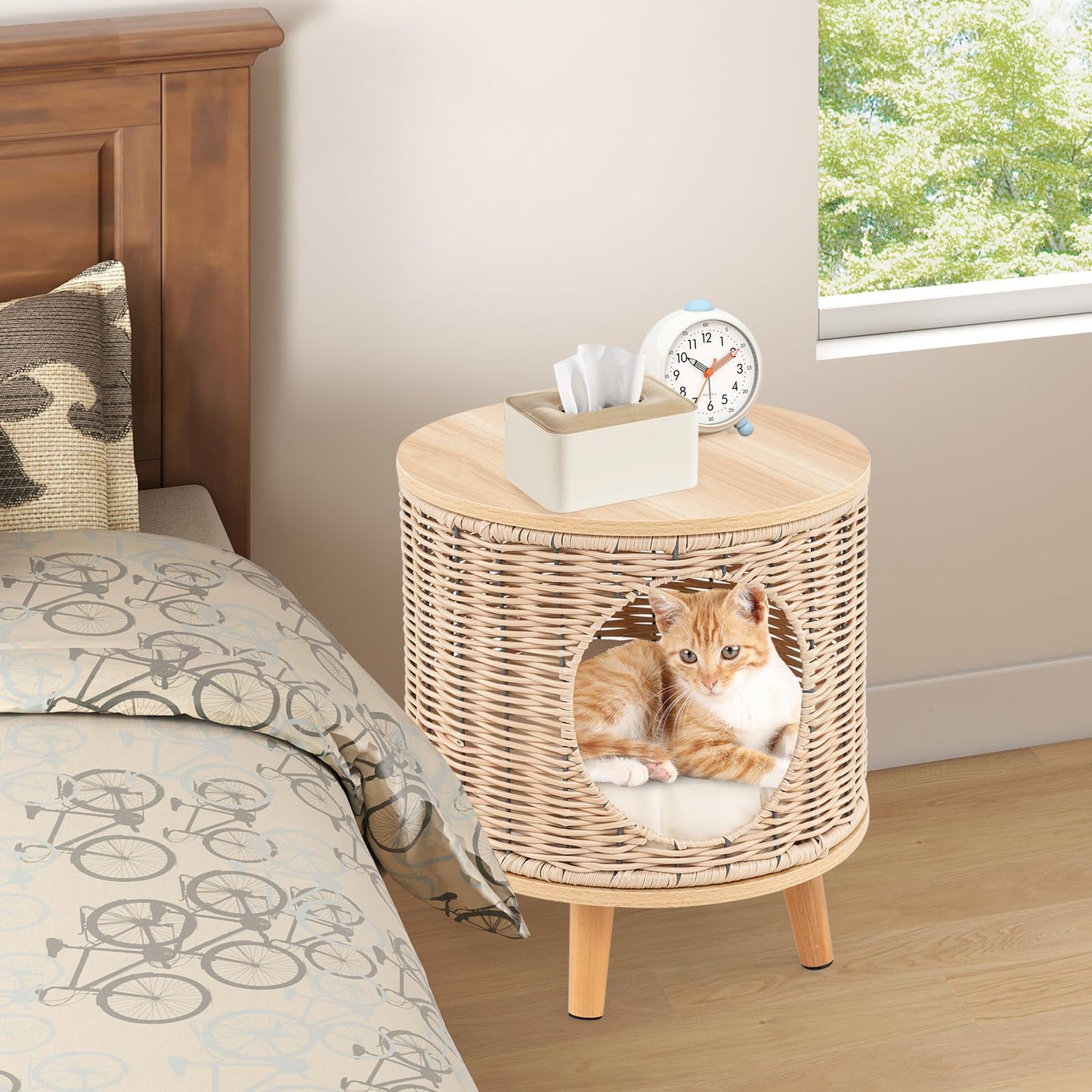 Wicker Cat Bed Ottoman Elevated Cats Cave Sleeping House