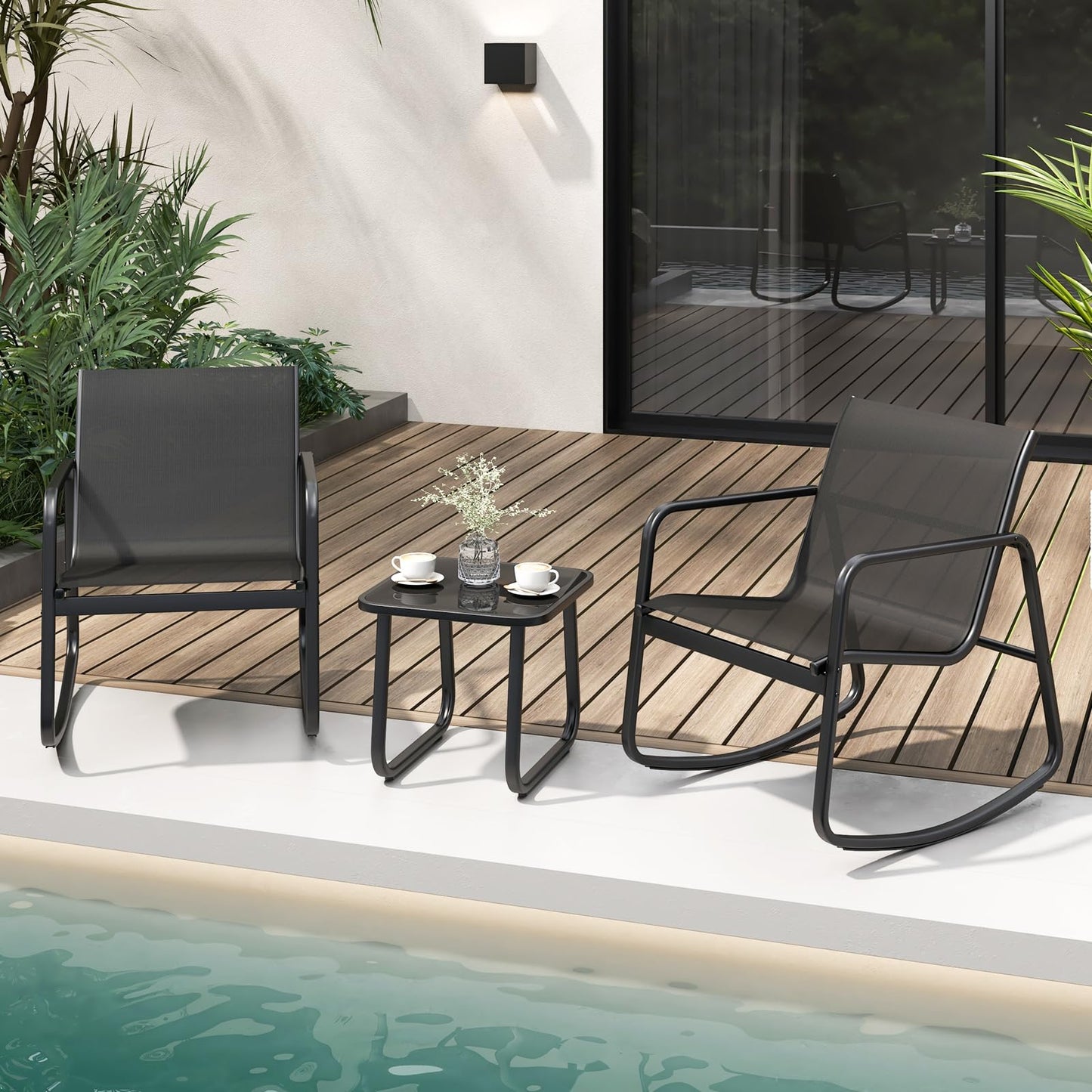 3-Piece Garden Furniture Set with Tempered Glass Table and Chairs