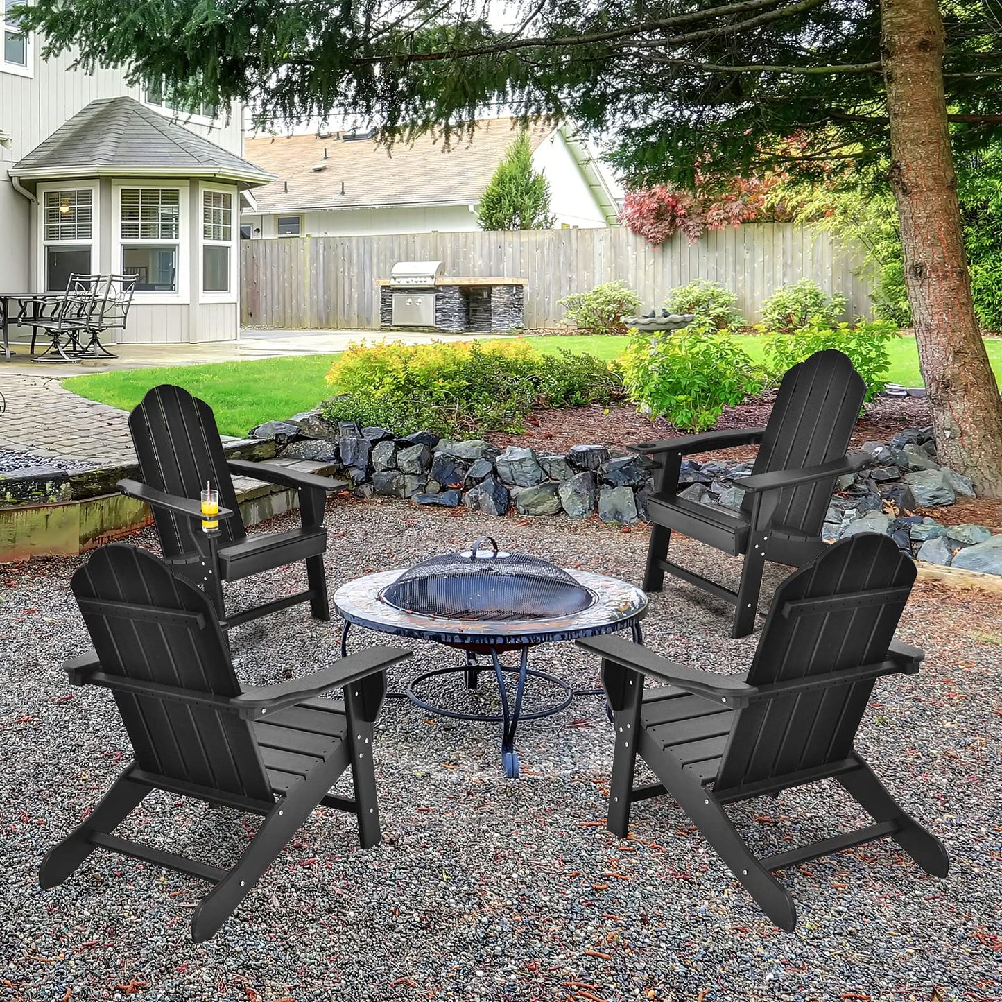 Weather Resistant Adirondack Chair with Built-in Cup Holder