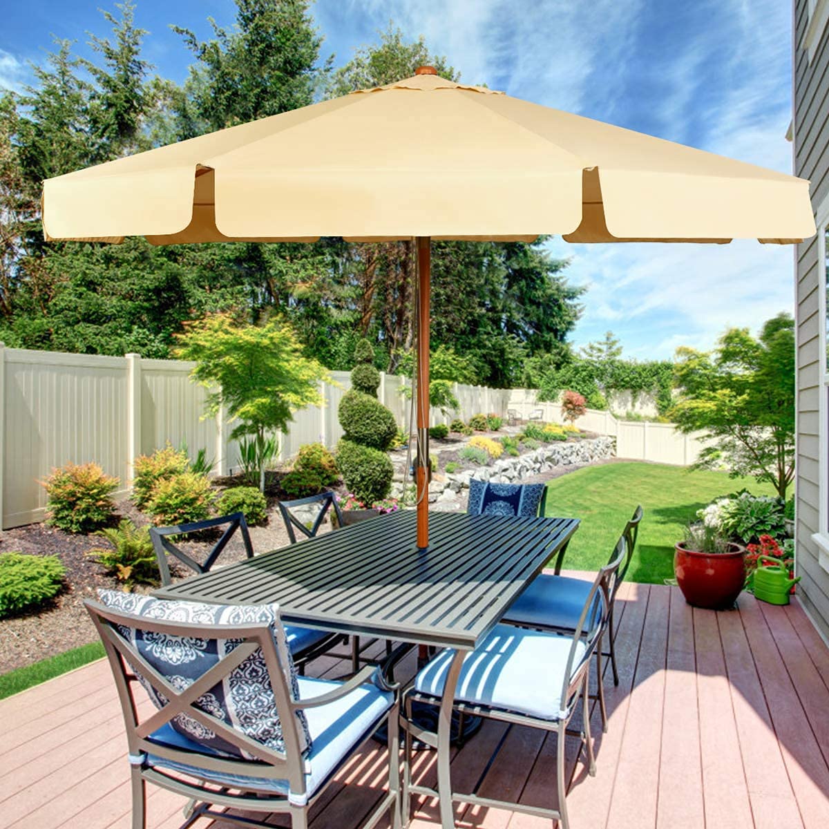 3M Garden Parasol Umbrella with Tilt Function and Wood Poles