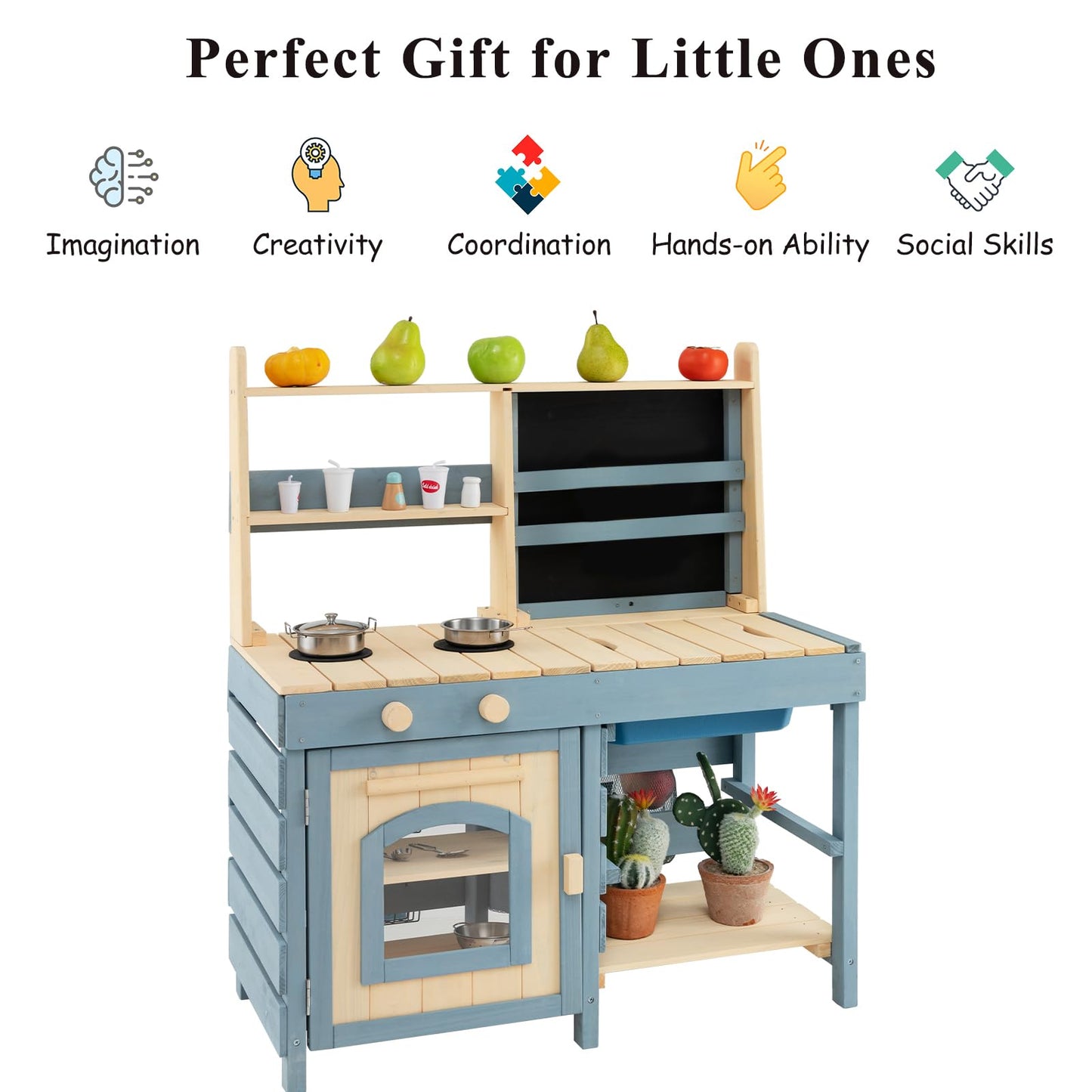 2 In 1 Outdoor Mud Kitchen with Metal Baskets and Storage Bag