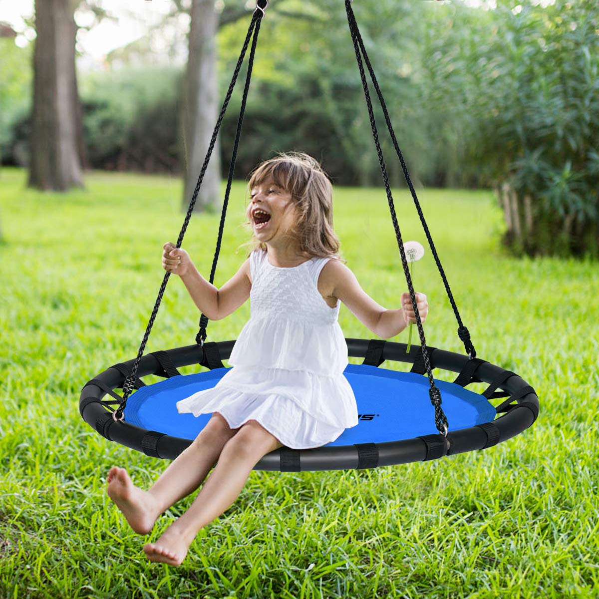 100cm Round Children Tree Swing Set with Adjustable Length Hanging Ropes