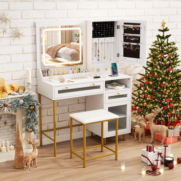 Vanity Set with 2 Fluted Glass Drawers and 1 Ordinary Drawer