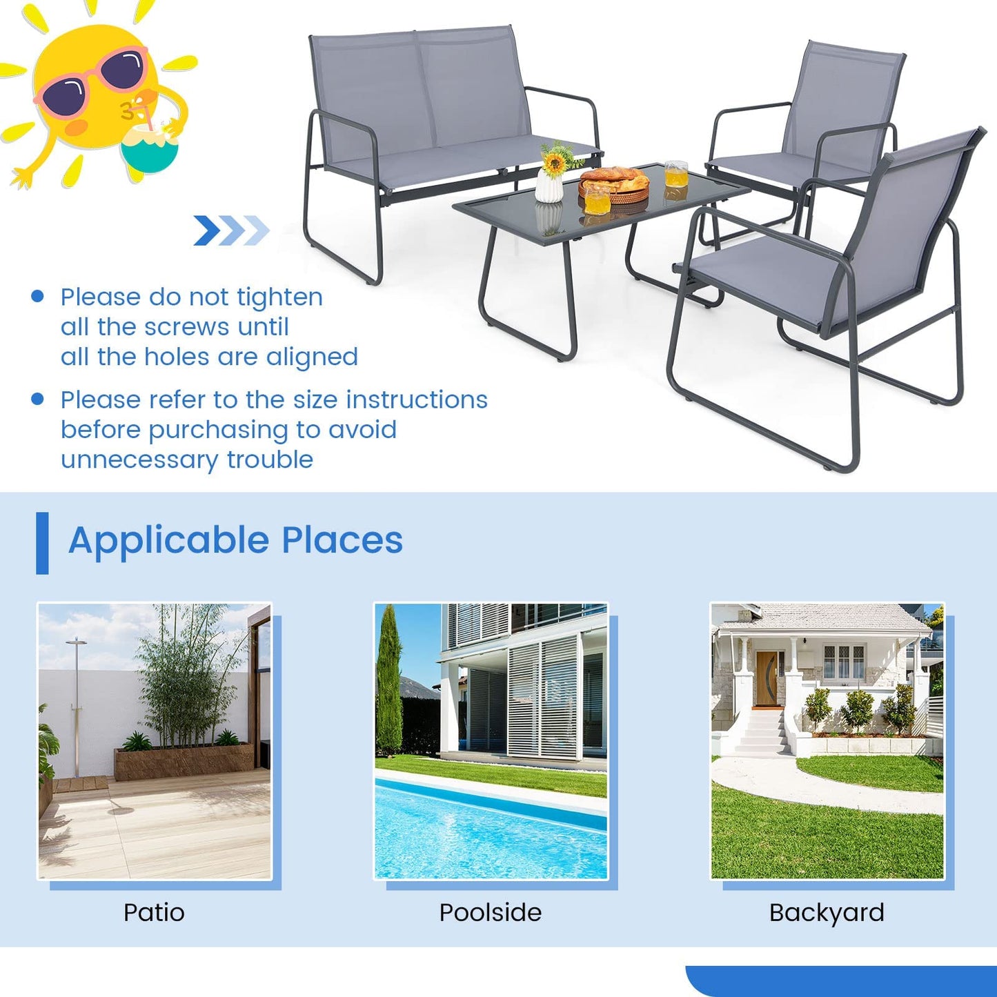 Outdoor Conversation Furniture Table Chairs Set for Balcony Lawn Poolside